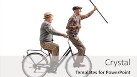  Presentation with bicycle - Slide set featuring happy-elderly-men-riding background and a light gray colored foreground