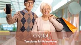  Presentation with people mall - Slide set with happy-elderly-people-shopping background and a coral colored foreground