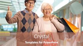  Presentation with people mall - Colorful presentation design enhanced with happy-elderly-people-shopping backdrop and a coral colored foreground