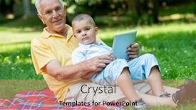  Presentation with grandfather - Colorful slide deck enhanced with happy-elderly-senior-grandfather backdrop and a coral colored foreground