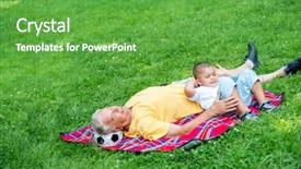  Presentation with grandfather - Cool new PPT layouts with happy elderly senior grandfather and child in park using laptop computer backdrop and a shamrock green colored foreground