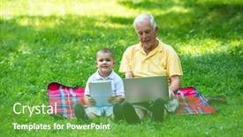  Presentation with grandfather - Amazing theme having happy elderly senior grandfather and child in park using laptop computer backdrop and a tawny brown colored foreground