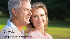  Presentation with seniors - Presentation design consisting of happy elderly seniors couple background and a coral colored foreground