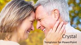  Presentation with elderly person - Colorful presentation theme enhanced with happy elderly seniors couple backdrop and a  colored foreground