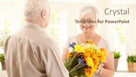  Presentation with elderly - Colorful slide deck enhanced with grocery - processing preserves - canned tuna backdrop and a tawny brown colored foreground.