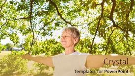  Presentation with breathing - Cool new PPT layouts with happy-elderly-woman-with-arms backdrop and a yellow colored foreground