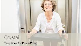  Presentation with elevator - Amazing PPT layouts having happy-elderly-woman-with-rollator backdrop and a lemonade colored foreground