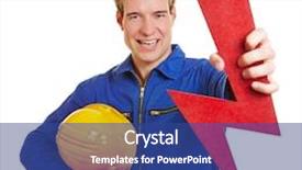  Presentation with electrician - Presentation having instalation lightning - happy electrician holding a red background and a ocean colored foreground