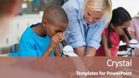  Presentation with chemical experiment - Cool new presentation design with happy elementary students in biology backdrop and a coral colored foreground