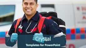  Presentation with medical service - Audience pleasing slides consisting of happy emergency medical service staff backdrop and a ocean colored foreground