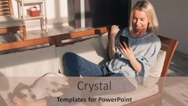  Presentation with lottery - Presentation theme consisting of happy-emotional-caucasian-woman-looking background and a coral colored foreground