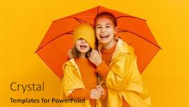  Presentation with orange colored - Presentation theme enhanced with happy-emotional-children-laughing background and a gold colored foreground