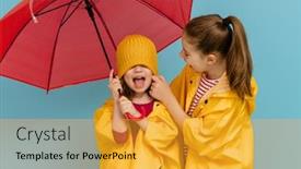  Presentation with teal - Beautiful slide set featuring happy-emotional-children-laughing backdrop and a gold colored foreground