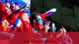  Presentation with football girls - Colorful PPT theme enhanced with flag football girls - happy emotional fans in stadium backdrop and a crimson colored foreground