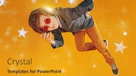  Presentation with yellow music - PPT layouts enhanced with happy-emotional-teen-boy-listening background and a gold colored foreground