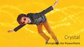  Presentation with space stars - PPT theme consisting of happy-emotional-teen-boy-listening background and a gold colored foreground