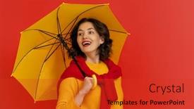  Presentation with yellow color - Beautiful slides featuring happy-emotional-young-woman-laughing backdrop and a red colored foreground