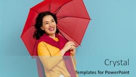  Presentation with teal - Presentation theme enhanced with happy-emotional-young-woman-laughing background and a light blue colored foreground