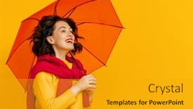  Presentation with color orange - Slide set enhanced with happy-emotional-young-woman background and a gold colored foreground