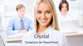  Presentation with meeting - Colorful slides enhanced with happy employee front laptop - portrait of a smiling young backdrop and a  colored foreground