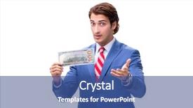  Presentation with elegant - Slide set enhanced with happy employee salary - elegant man with banknote isolated background and a ocean colored foreground