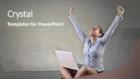  Presentation with employee - Beautiful presentation featuring happy employee using her pc backdrop and a gray colored foreground