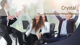  Presentation with victory team - Amazing PPT theme having happy employees - business team celebrating their victory backdrop and a lemonade colored foreground