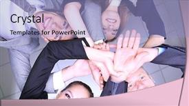  Presentation with team working together - Audience pleasing slides consisting of happy employees - business team working together backdrop and a light blue colored foreground