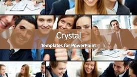  Presentation with partners - Cool new theme with happy employees - collage of business partners backdrop and a coral colored foreground