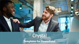  Presentation with talk - Presentation with happy employees - two co-workers having friendly talk background and a teal colored foreground