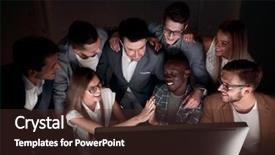  Presentation with congratulations - Theme featuring happy employees congratulating each other background and a tawny brown colored foreground