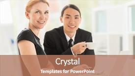  Presentation with new office - Colorful slide deck enhanced with happy entrepreneurs sitting in office backdrop and a coral colored foreground