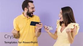  Presentation with mobile games - Amazing presentation design having happy-excited-beautiful-young-couple backdrop and a yellow colored foreground