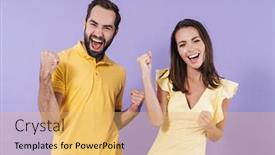  Presentation with young happy couple - Beautiful PPT theme featuring happy-excited-beautiful-young-couple backdrop and a yellow colored foreground