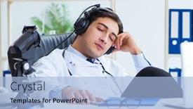  Presentation with listening - Amazing PPT layouts having happy excited doctor listening to music during lunch break in ho backdrop and a light blue colored foreground