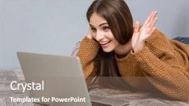  Presentation with video conference - Audience pleasing slide set consisting of happy excited girl having video backdrop and a  colored foreground