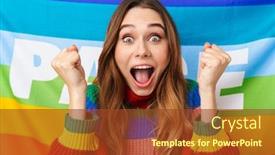  Presentation with lgbt - PPT theme enhanced with happy-excited-young-girl-wearing background and a tawny brown colored foreground