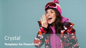  Presentation with gear - Beautiful presentation theme featuring happy-excited-young-woman-wearing backdrop and a seafoam green colored foreground