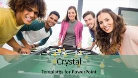  Presentation with football - Slides with happy executives playing table football background and a seafoam green colored foreground