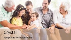  Presentation with extended family - Audience pleasing PPT layouts consisting of happy extended family smiling backdrop and a coral colored foreground