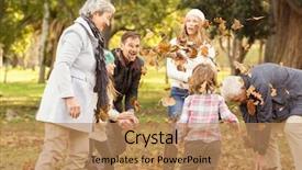  Presentation with extended family - PPT layouts having happy extended family throwing leaves background and a coral colored foreground