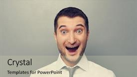  Presentation with grey - Slide set featuring happy face - portrait of excited businessman background and a soft green colored foreground