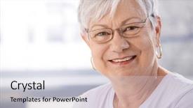  Presentation with senior hunger - Beautiful slides featuring happy face - portrait of smiling senior woman backdrop and a lemonade colored foreground