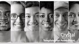  Presentation with confident - Audience pleasing slide set consisting of happy face - self-confident people backdrop and a gray colored foreground