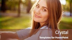  Presentation with pretty girl - Presentation design with happy face - young pretty girl in autumn background and a tawny brown colored foreground