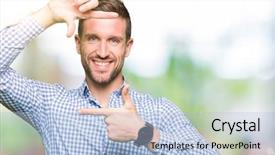  Presentation with blue business - Presentation theme enhanced with happy face creativity and photography background and a light blue colored foreground