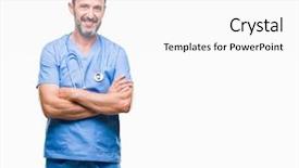  Presentation with medical smiling doctor - Presentation design consisting of happy face smiling with cross background and a  colored foreground