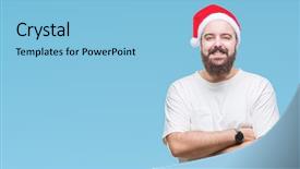  Presentation with hat - Amazing slide deck having happy face smiling with cross backdrop and a light blue colored foreground