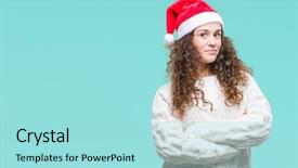  Presentation with group of three young girl - PPT theme with happy face smiling with cross background and a arctic colored foreground