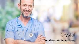  Presentation with medical smiling doctor - Beautiful slides featuring happy face smiling with cross backdrop and a  colored foreground